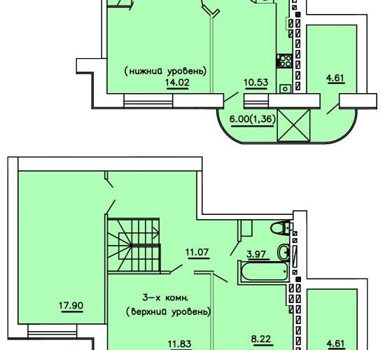 4-я квартира в двух уровнях в новом доме.(возможна перепланировка) фото 2