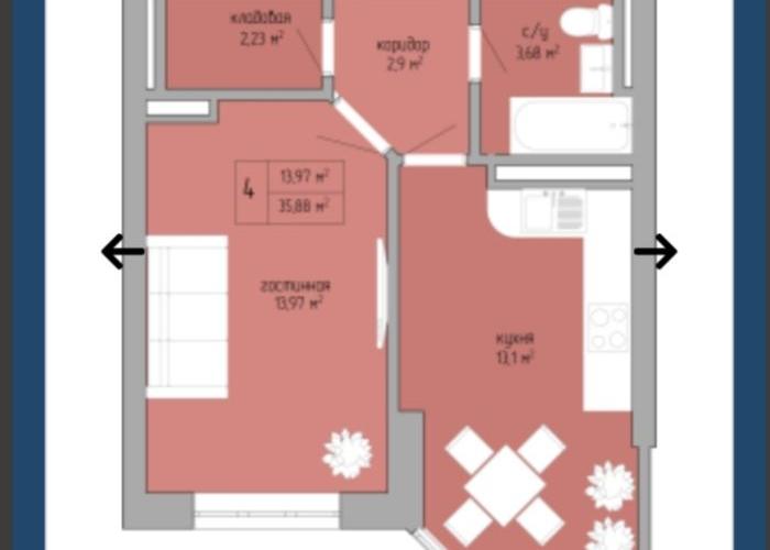  ПРОДАМ 1 - комнатную квартиру площадью 37.22 м2 в ЖК 