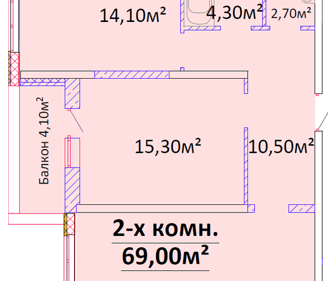 Планировка 2к квартиры ЖК Будова на Гагарина 