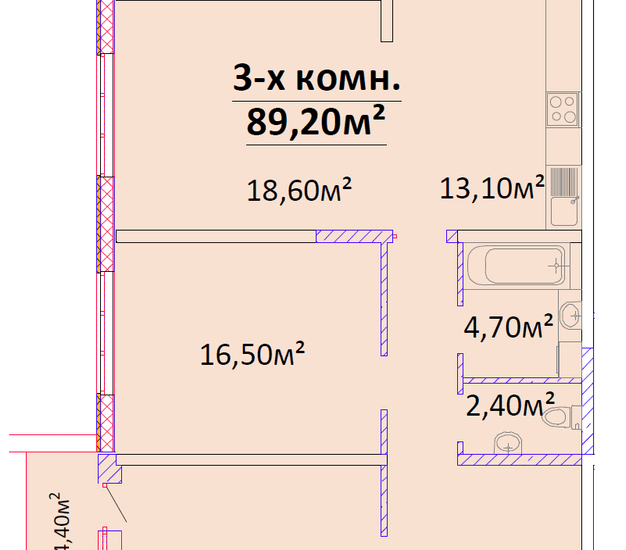 Планировка 3к квартиры ЖК Будова на Гагарина 